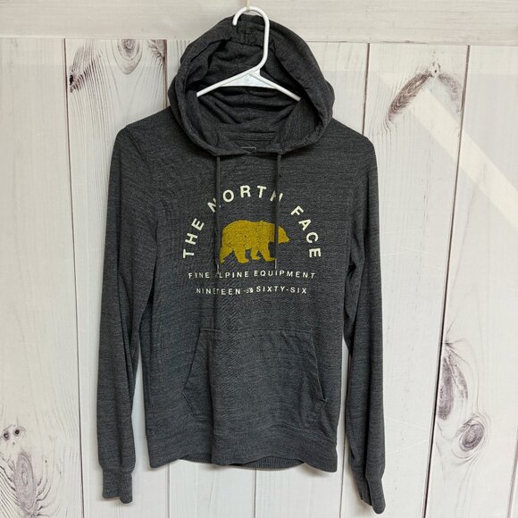 The North Face Women’s Hoodie T-Shirt Bear Graphic M Charcoal EUC - Picture 1 of 11